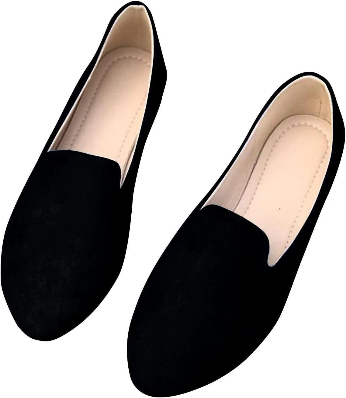 Women's Round Head Suede Flat Shoes Casual One Foot Stirrup Shallow Mouth Flat Shoes Flat Heeled Work Single Shoes