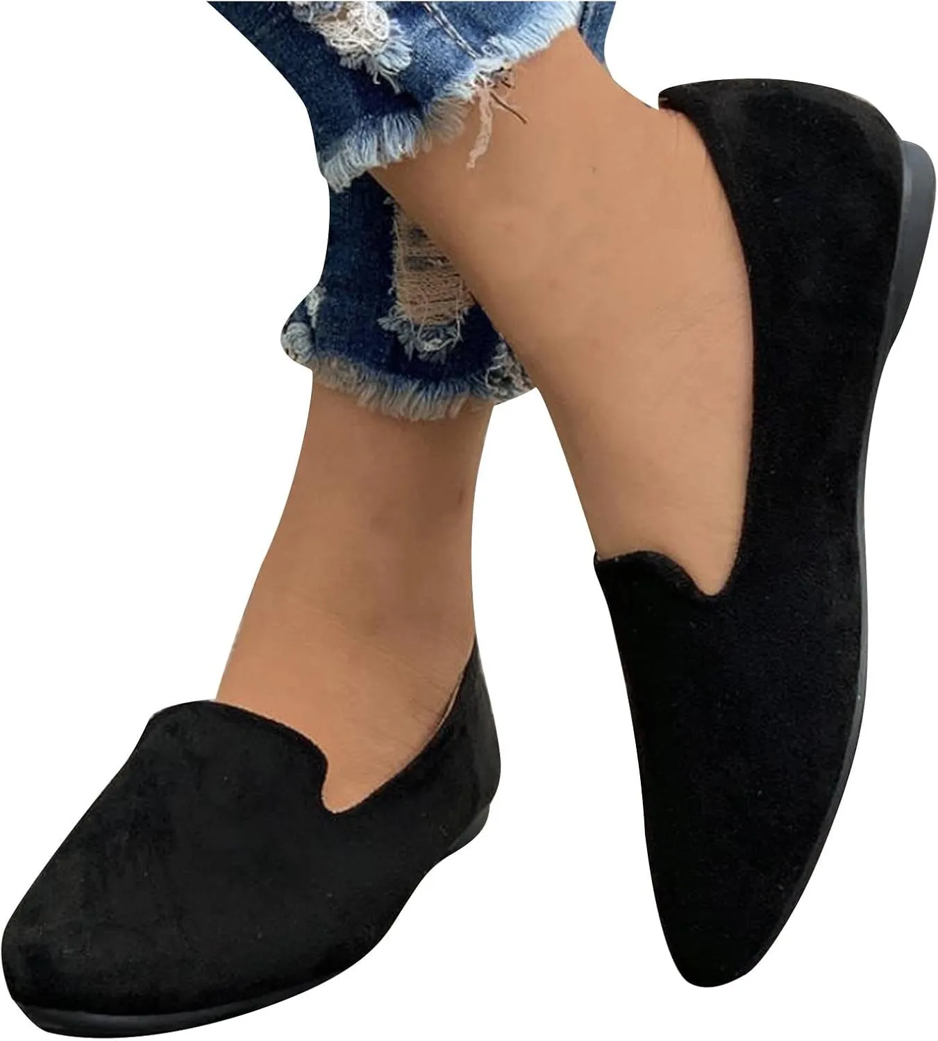 Women's Round Head Suede Flat Shoes Casual One Foot Stirrup Shallow Mouth Flat Shoes Flat Heeled Work Single Shoes