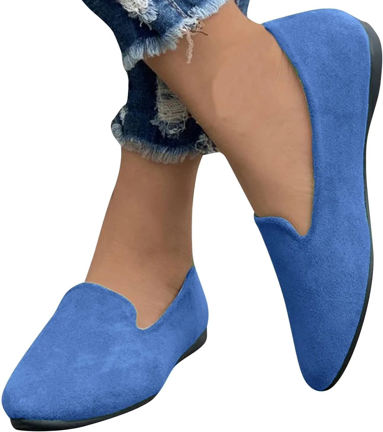Women's Round Head Suede Flat Shoes Casual One Foot Stirrup Shallow Mouth Flat Shoes Flat Heeled Work Single Shoes