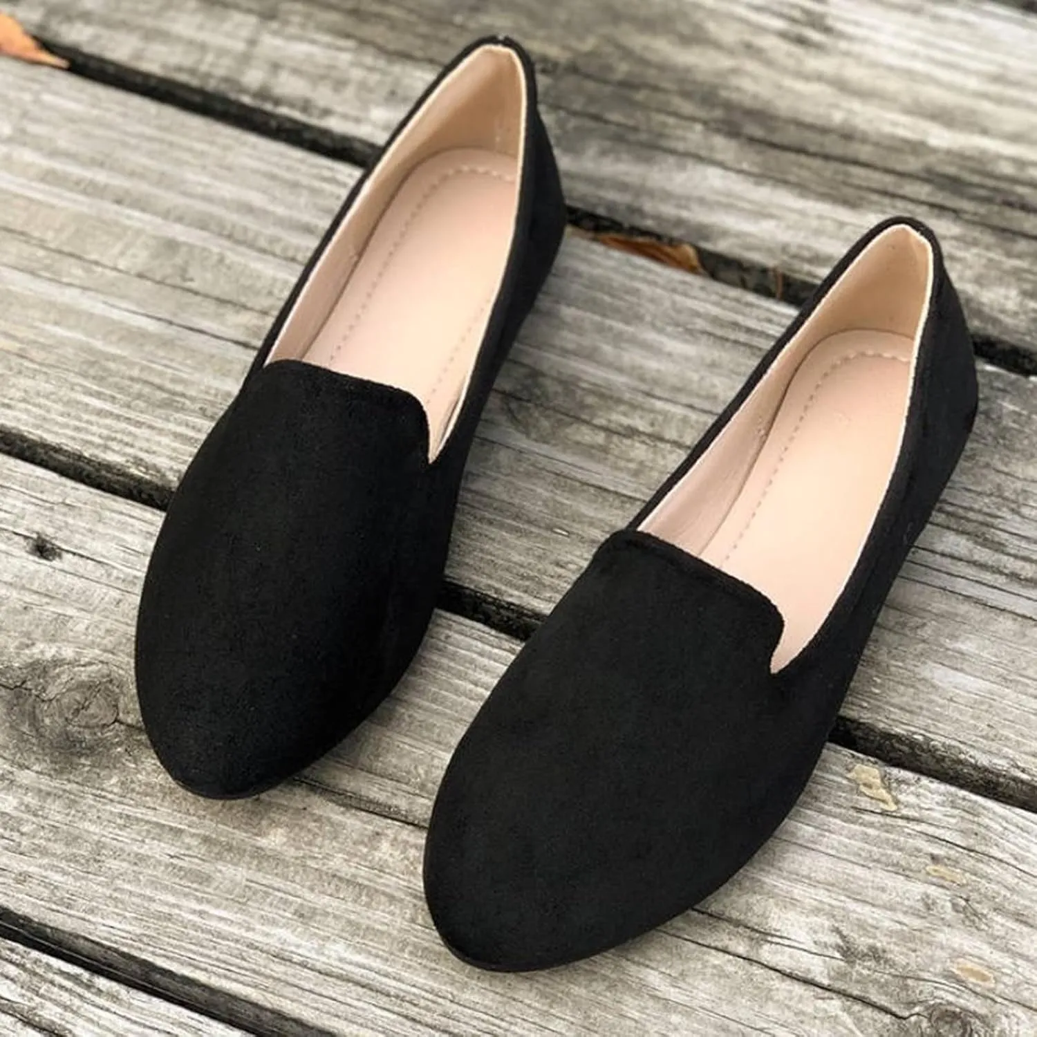 Women's Round Head Suede Flat Shoes Casual One Foot Stirrup Shallow Mouth Flat Shoes Flat Heeled Work Single Shoes