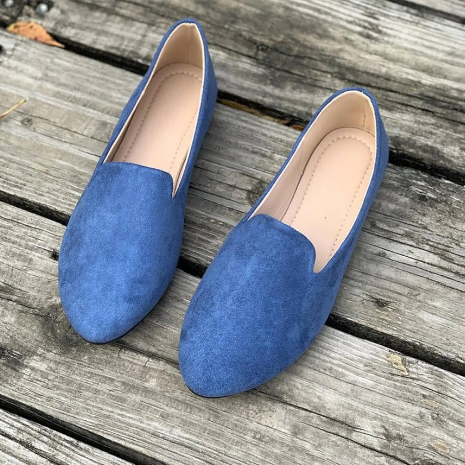Women's Round Head Suede Flat Shoes Casual One Foot Stirrup Shallow Mouth Flat Shoes Flat Heeled Work Single Shoes