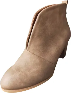 Womens Shoes Fashion Short Heel Slip On Boots for Women Soft Comfortable Leather Ankle Boots