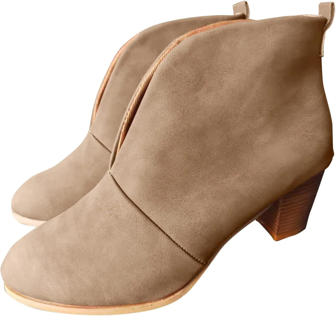 Womens Shoes Fashion Short Heel Slip On Boots for Women Soft Comfortable Leather Ankle Boots