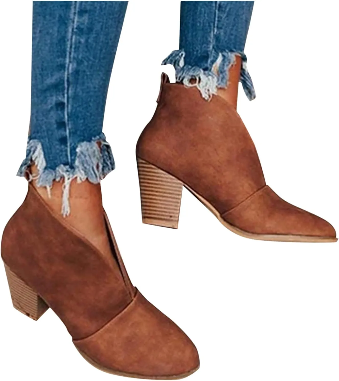 Womens Shoes Fashion Short Heel Slip On Boots for Women Soft Comfortable Leather Ankle Boots