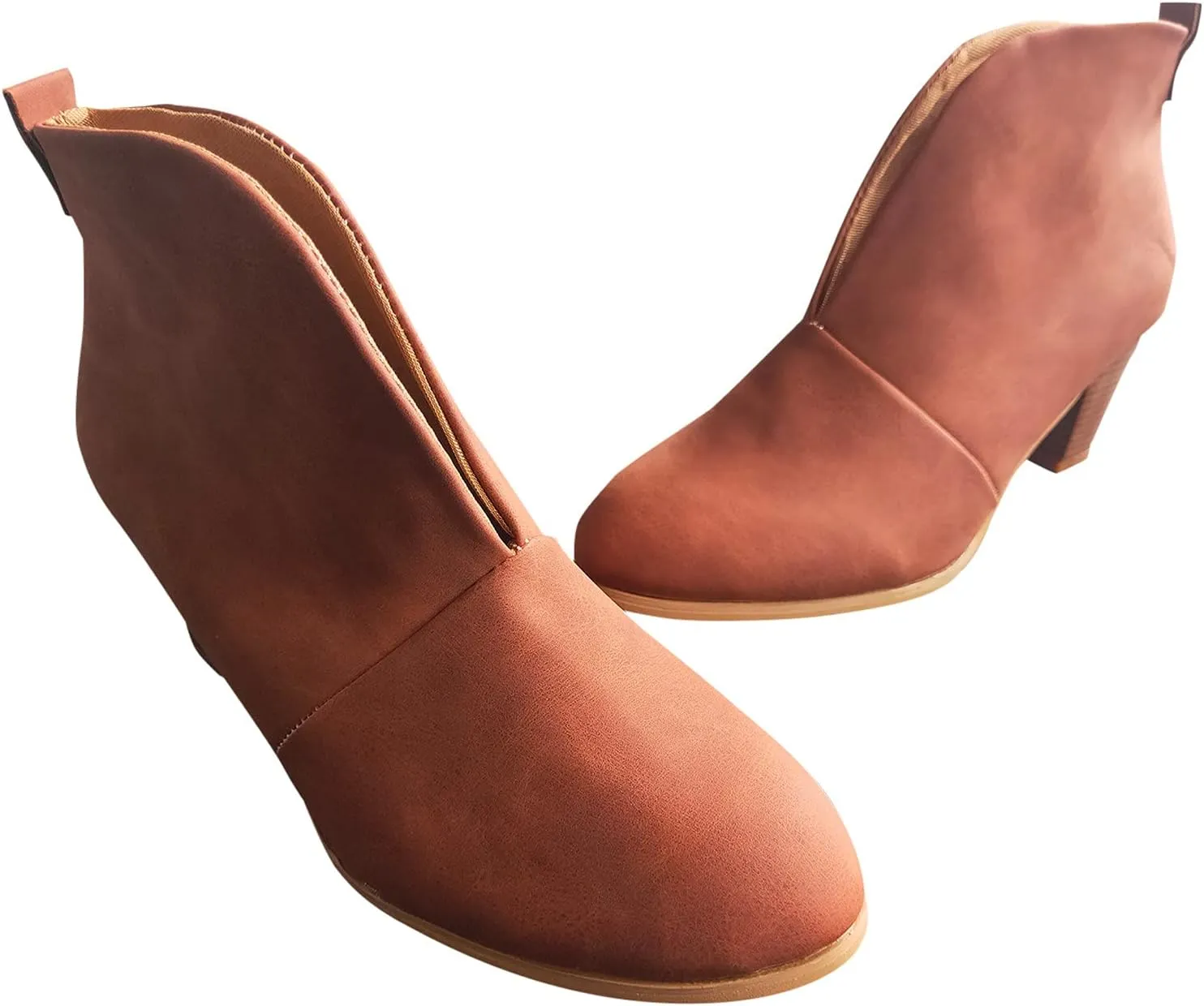 Womens Shoes Fashion Short Heel Slip On Boots for Women Soft Comfortable Leather Ankle Boots