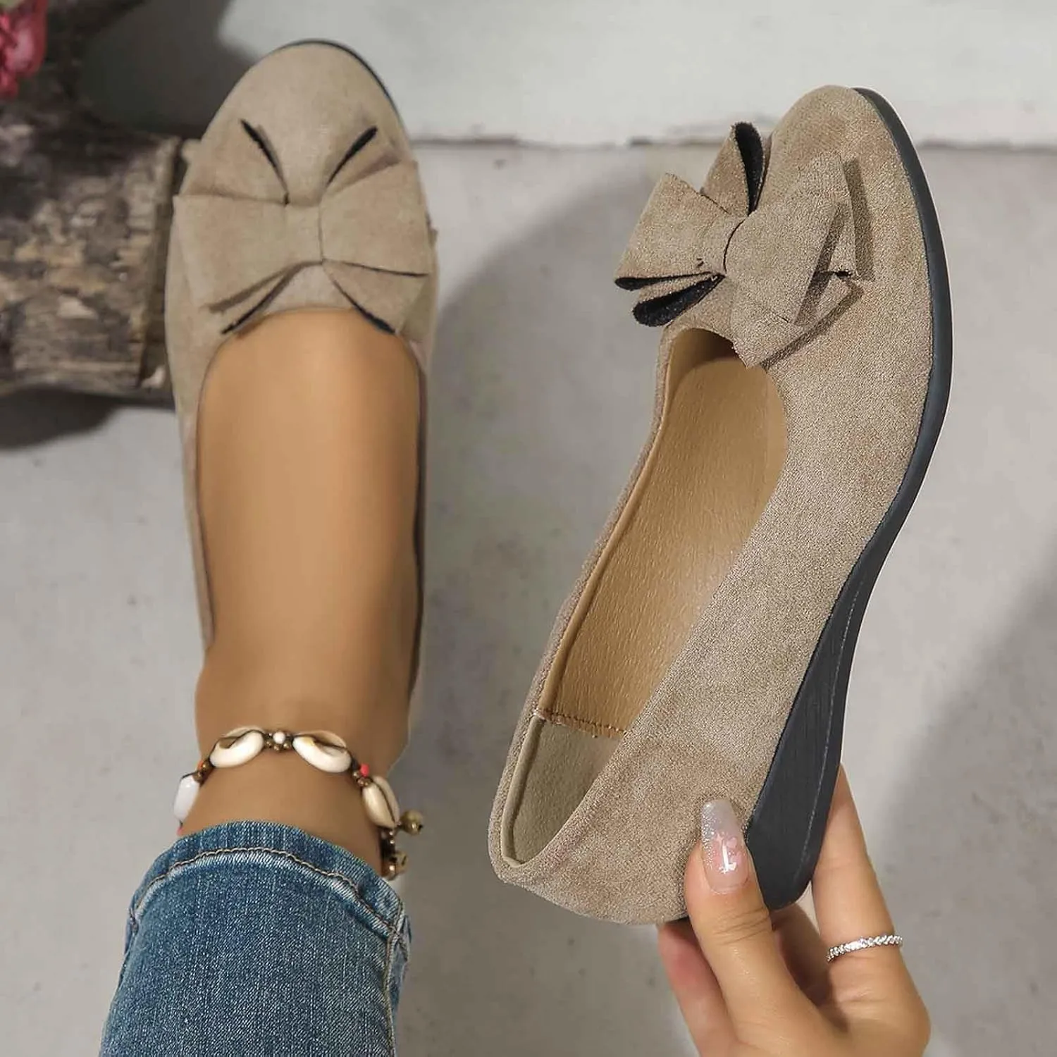 Women's Suede Ballet Flats with Bow Detail | Office to Evening Flats  Comfortable Loafers for Girls & Ladies Business Casual & Party Shoes