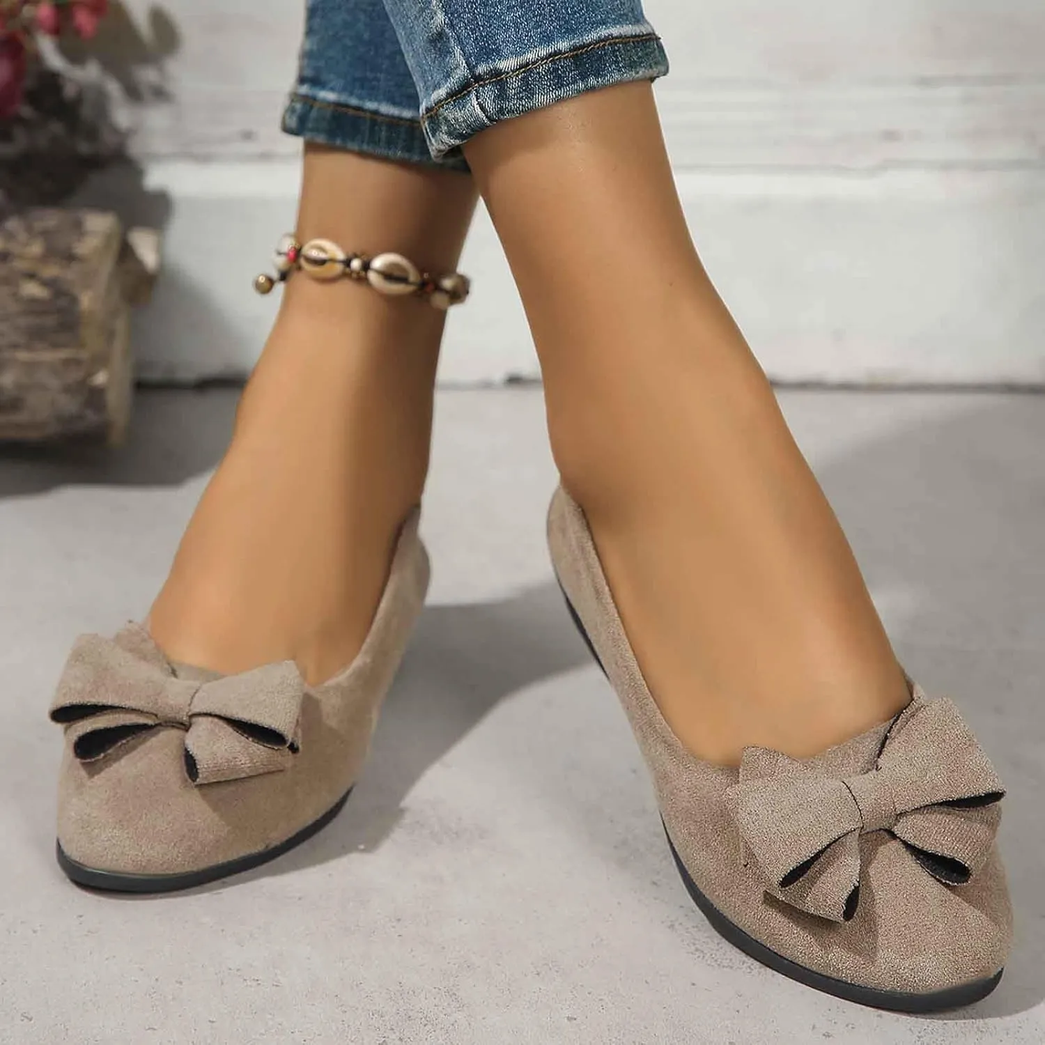 Women's Suede Ballet Flats with Bow Detail | Office to Evening Flats  Comfortable Loafers for Girls & Ladies Business Casual & Party Shoes
