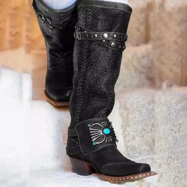 Women'S Vintage Belt Buckle Tall Boots 72427539C