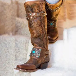 Women'S Vintage Belt Buckle Tall Boots 72427539C
