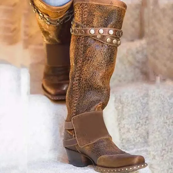 Women'S Vintage Belt Buckle Tall Boots 72427539C