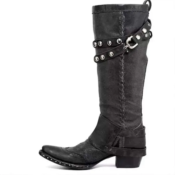 Women'S Vintage Belt Buckle Tall Boots 72427539C