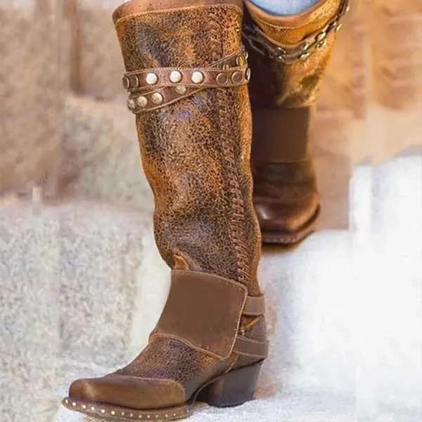 Women'S Vintage Belt Buckle Tall Boots 72427539C