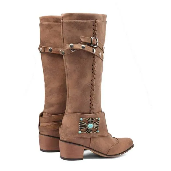 Women'S Vintage Belt Buckle Tall Boots 72427539C