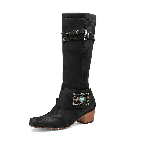 Women'S Vintage Belt Buckle Tall Boots 72427539C