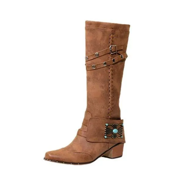 Women'S Vintage Belt Buckle Tall Boots 72427539C