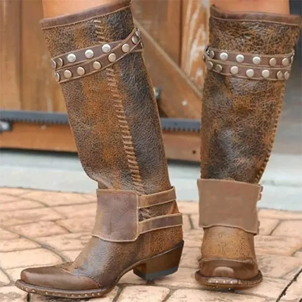 Women'S Vintage Belt Buckle Tall Boots 72427539C