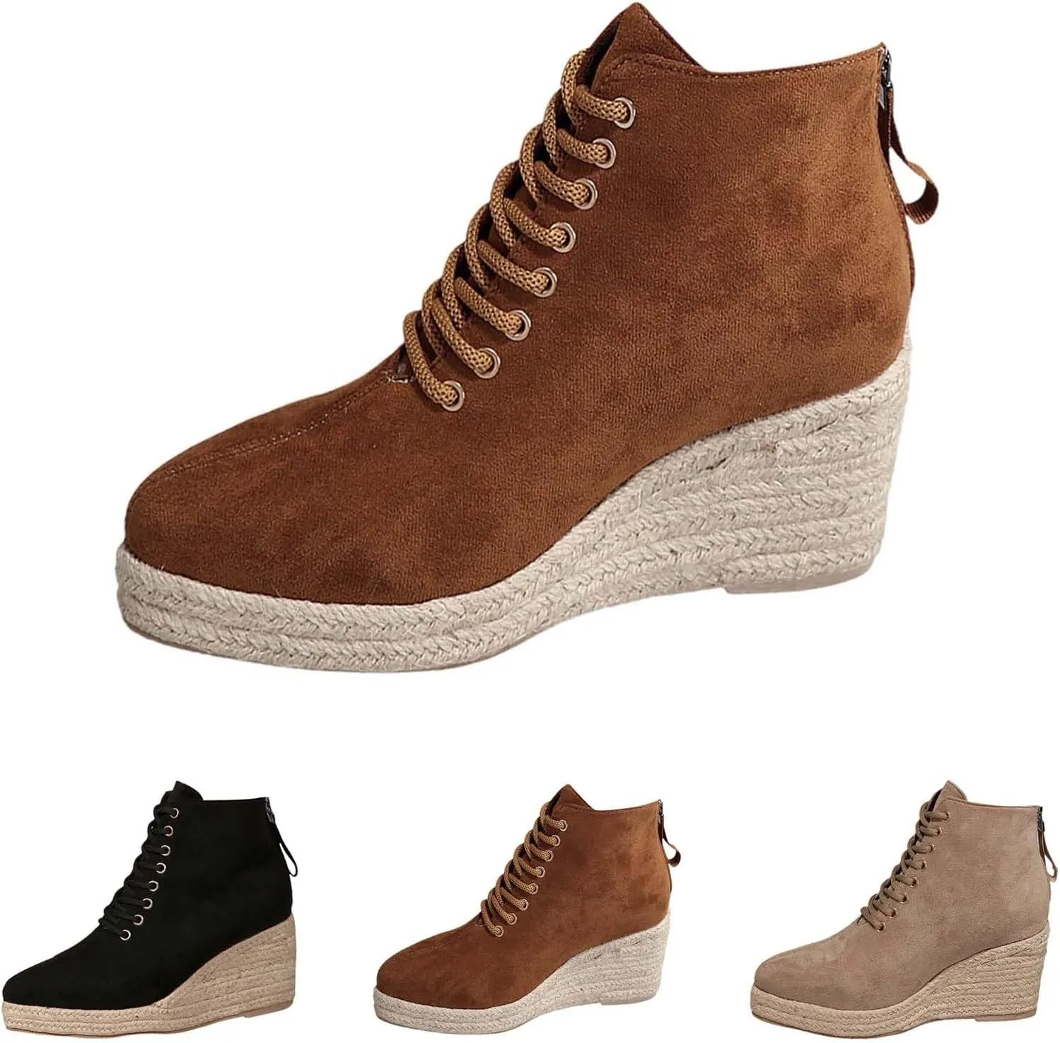 Women's Wedge Shoes Wide Calf Casual Short Boots Heel Zipper Short Mid Calf Boots Casual Boots for Women Mid Calf