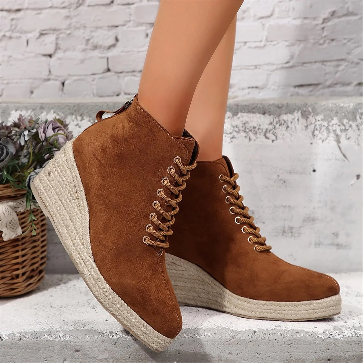 Women's Wedge Shoes Wide Calf Casual Short Boots Heel Zipper Short Mid Calf Boots Casual Boots for Women Mid Calf