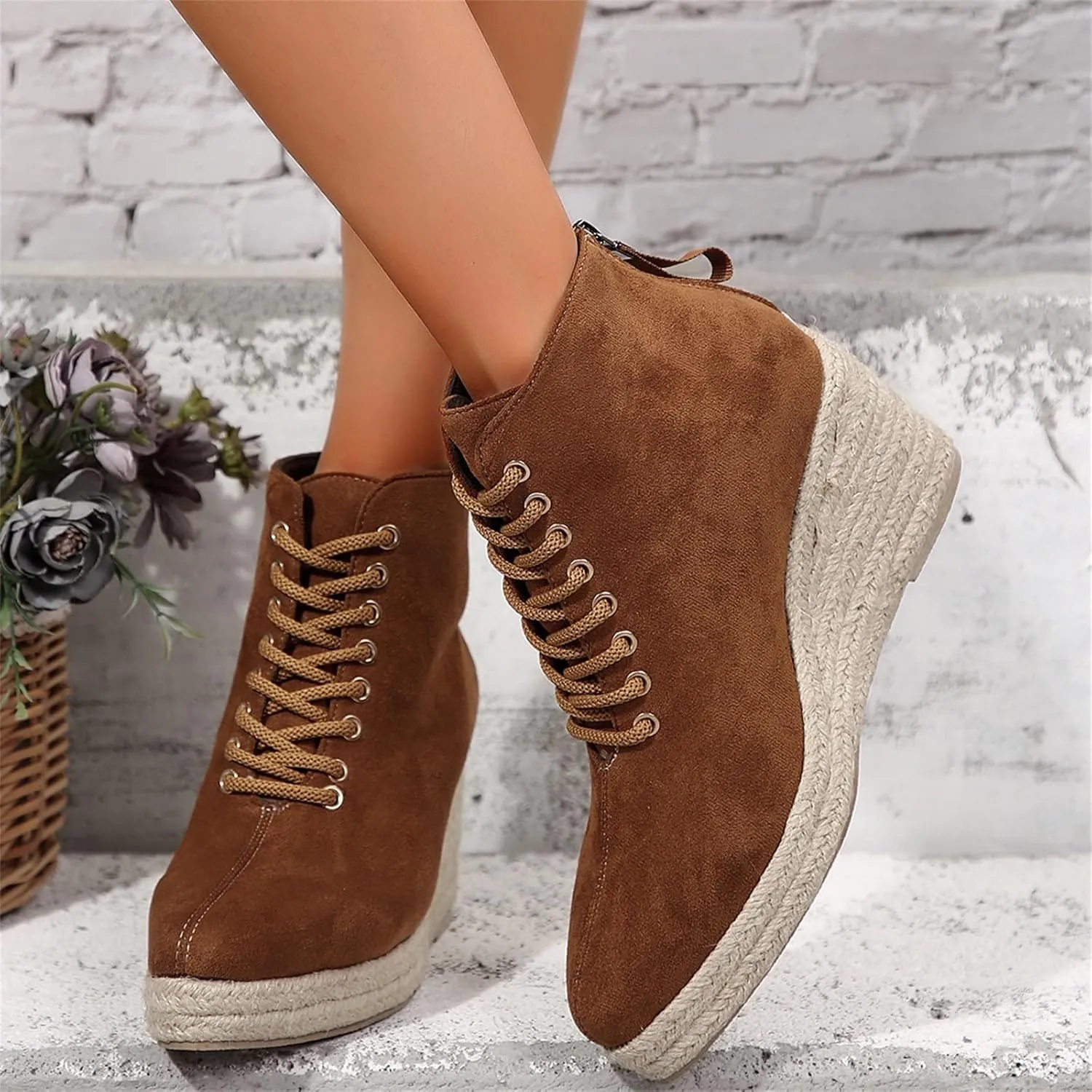 Women's Wedge Shoes Wide Calf Casual Short Boots Heel Zipper Short Mid Calf Boots Casual Boots for Women Mid Calf