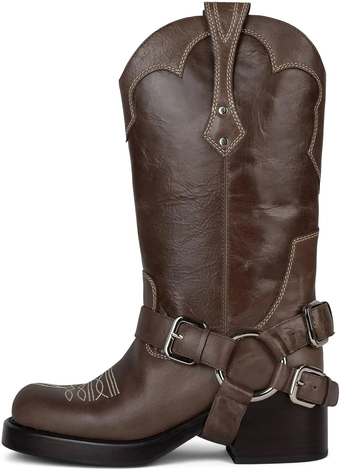 Yishaweiqi Women's Studds Biker Boots Chunky Heel Square Toe Knee High Boots Side Zipper Western Boots Fall Dress Riding Boots Motorcycle Boots