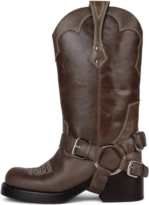 Yishaweiqi Women's Studds Biker Boots Chunky Heel Square Toe Knee High Boots Side Zipper Western Boots Fall Dress Riding Boots Motorcycle Boots