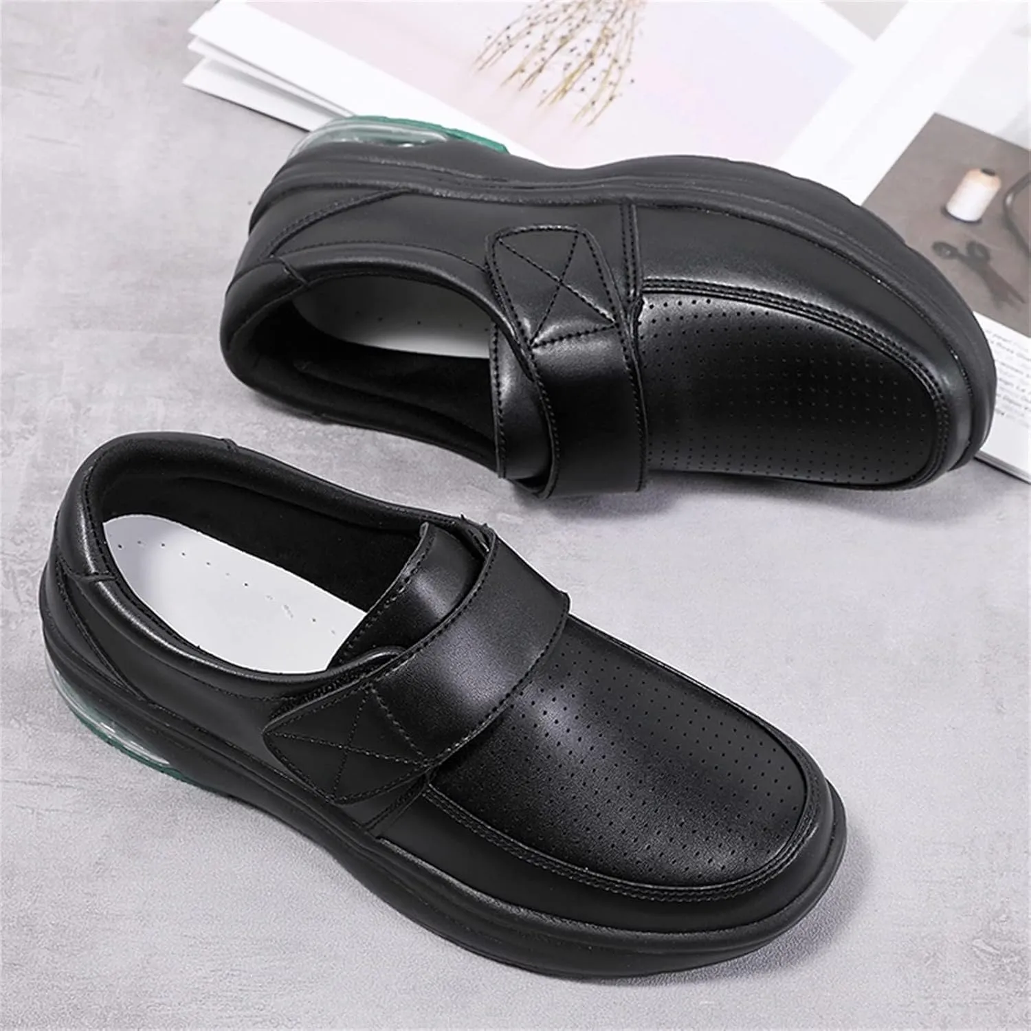 ZWRXW Women's Healthcare Nursing Shoes Faux Leather Non-Slip Lightweight Comfortable Nurse Shoe Restaurant Waterproof Work Shoes Healthy Footwear Casual Walking Sneakers,Unisex
